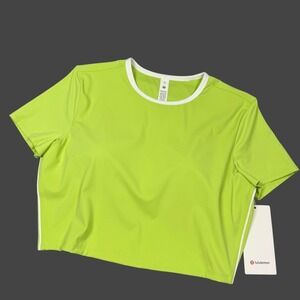 Lululemon Tight-Fit Cropped Shelf-Bra Tee Women XL Lime Sour/White LW3ILYS‎ New
